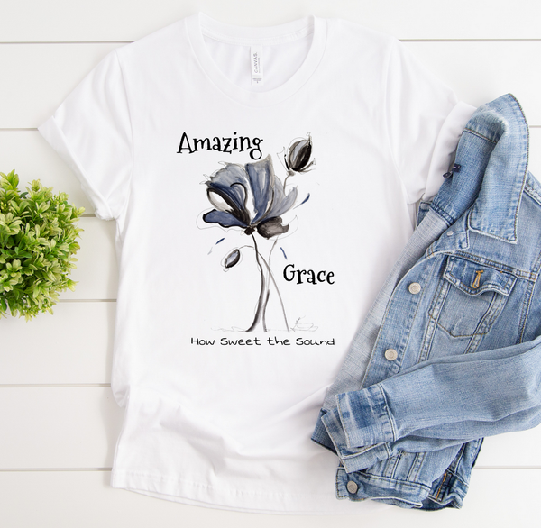 T shirt by JETT IMPRESSIONS "Amazing Grace How Sweet the Sound" Womens Short Sleeve Inspiring T-Shirt Artwork by Kathy Morawiec