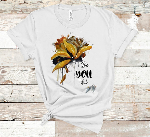 T shirt by JETT IMPRESSIONS "Be You tiful" Gold Floral Inspiring T shirts for Women