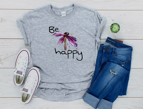 T shirt by JETT IMPRESSIONS "Be Happy" Inspiring T shirts for Women