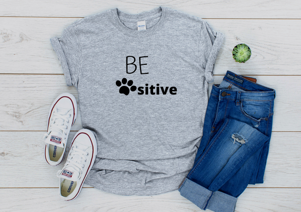 T shirt by JETT IMPRESSIONS "Be Pawsitive" Womens Inspiring T-Shirt Designed by Kathy Morawiec