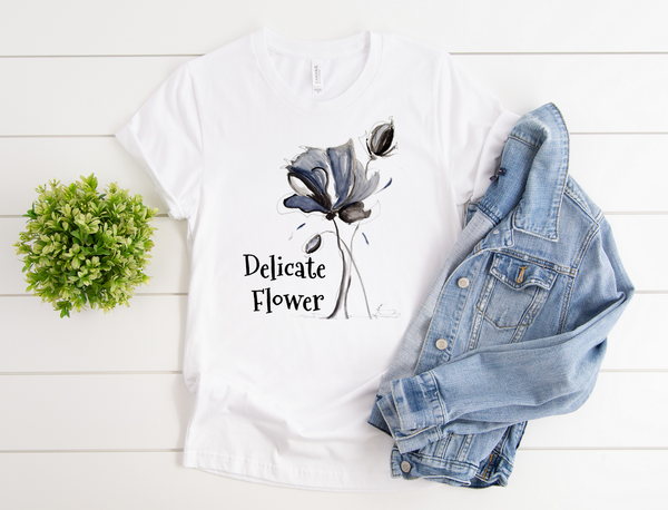 T shirt by JETT IMPRESSIONS "Delicate Flower" Womens Short Sleeve Inspiring T-Shirt Artwork by Kathy Morawiec