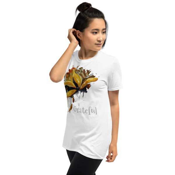 T shirt by JETT IMPRESSIONS "Grateful" Womens Short Sleeve Inspiring T-Shirt Artwork by Kathy Morawiec
