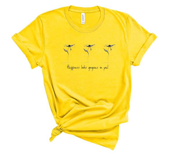 T shirt by JETT IMPRESSIONS "Happiness Looks Good on You" Womens Inspiring T-Shirt Artwork by Kathy Morawiec