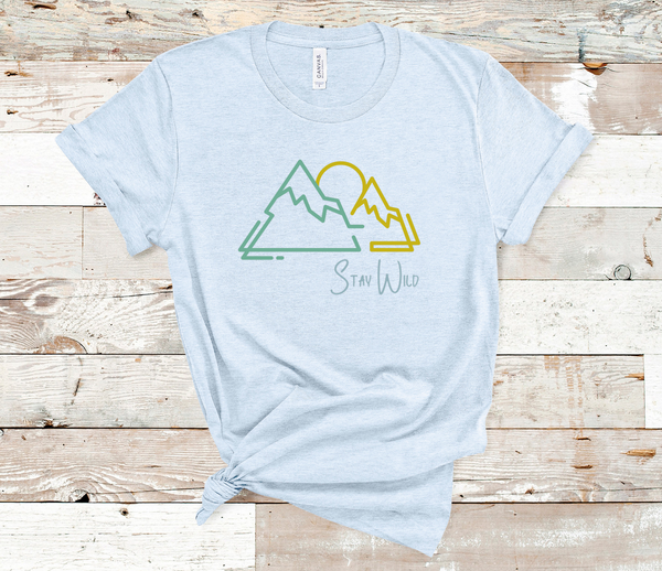 T shirt by JETT IMPRESSIONS "Stay Wild" Mountain graphic Short Sleeve Unisex T shirt