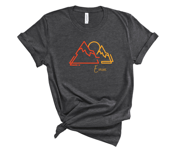 T shirt by JETT IMPRESSIONS "Explore" Mountain graphic Short Sleeve Unisex T shirt