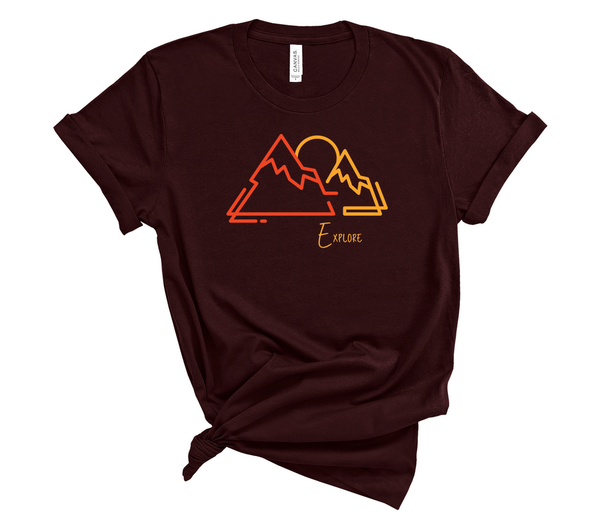 T shirt by JETT IMPRESSIONS "Explore" Mountain graphic Short Sleeve Unisex T shirt