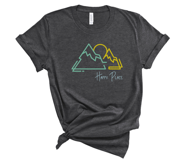 T shirt by JETT IMPRESSIONS "Happy Place" Mountain graphic Short Sleeve Unisex T shirt