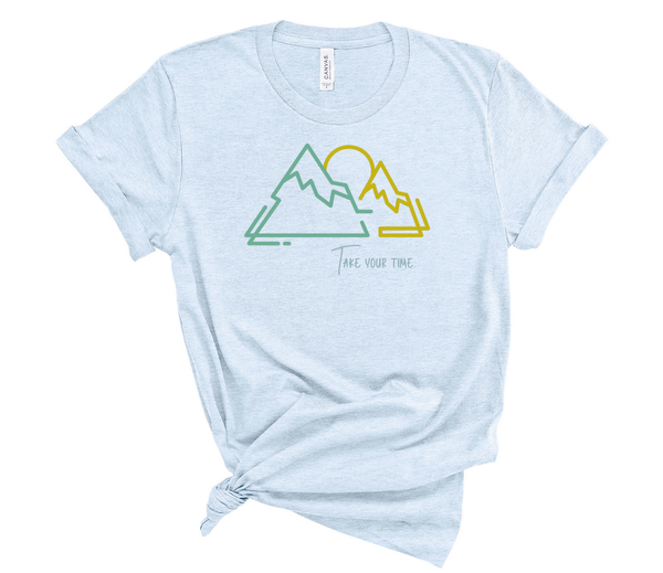 T shirt by JETT IMPRESSIONS "Take Your Time" Mountain graphic Short Sleeve Unisex T shirt