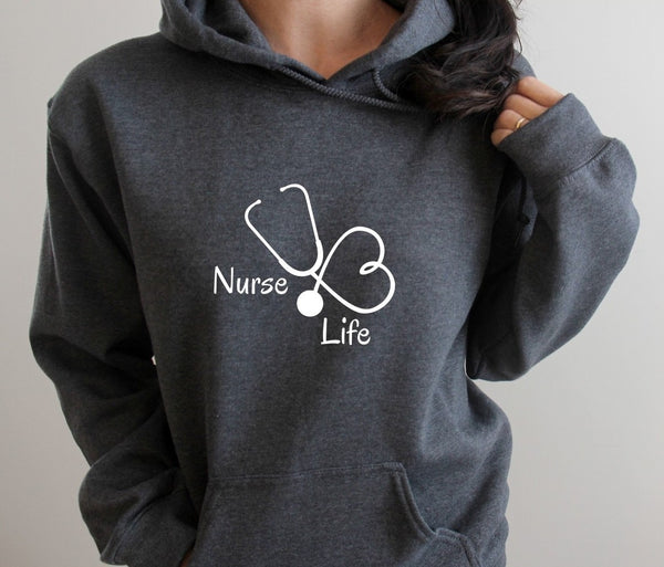 Hoodie by JETT IMPRESSIONS "Nurse Life" Stethoscope Sweatshirt Hoodie for Nurse