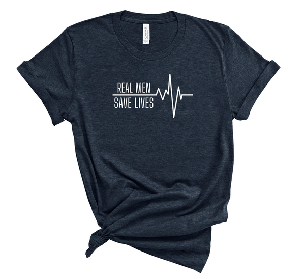 T shirt by JETT IMPRESSIONS "Real Men Save Lives" Nurse Doctor Medic Mens T shirt