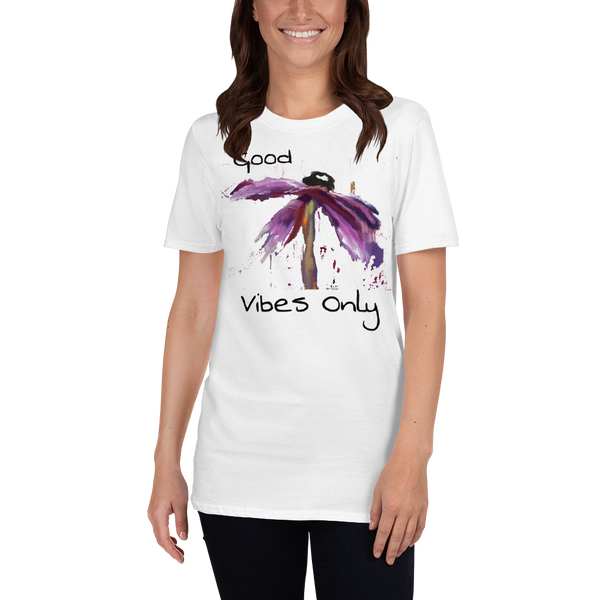 T shirt "Good Vibes Only" Womens Short Sleeve Inspiring T-Shirt Artwork by Kathy Morawiec