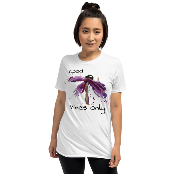 T shirt "Good Vibes Only" Womens Short Sleeve Inspiring T-Shirt Artwork by Kathy Morawiec
