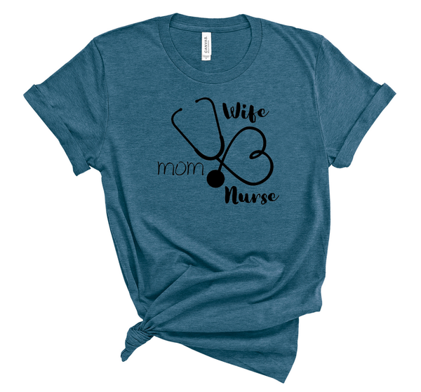 T shirt by JETT IMPRESSIONS "Wife Mom Nurse" Doctor Medic Womens T shirt