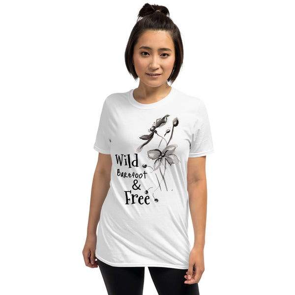 T shirt "Wild Barefoot & Free" Womens Short Sleeve Inspiring T-Shirt Artwork by Kathy Morawiec