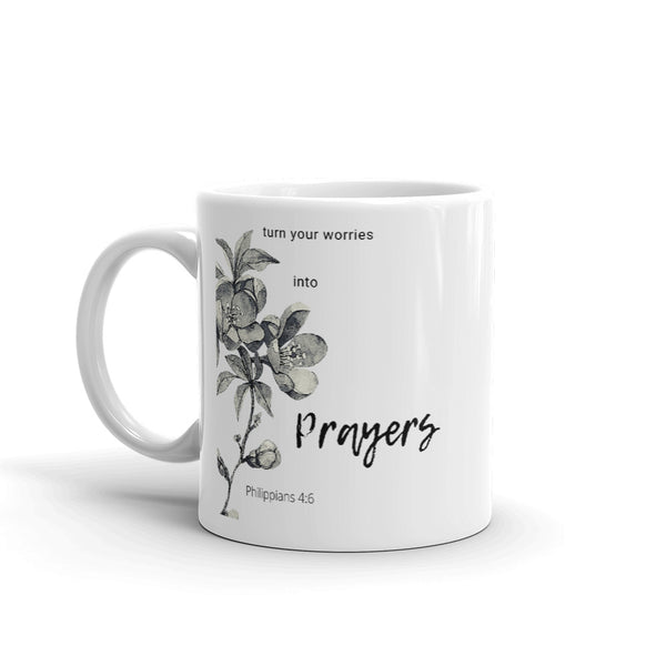 Mug by JETT IMPRESSIONS with Religious Bible Verse Saying "Turn Your Worries into Prayers" Philippians 4:6 Coffee or Tea Cup