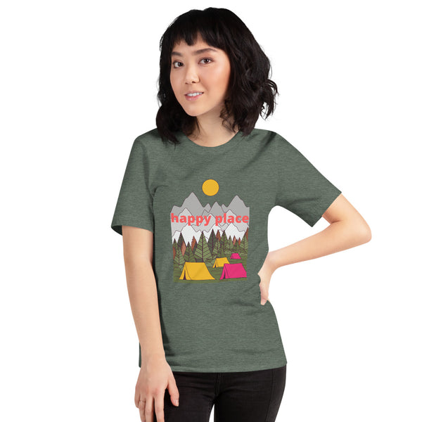 T shirt by JETT IMPRESSIONS "Happy Place" Camping Short Sleeve Womens Tshirt